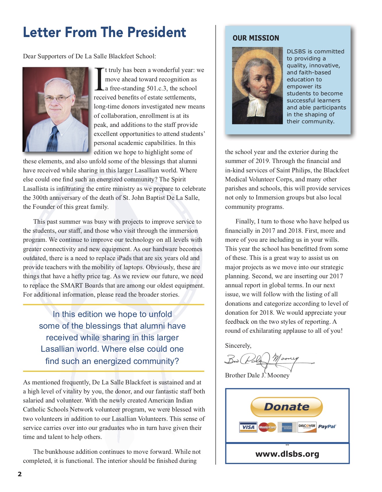 De La Salle Blackfeet Winter Newsletter 2018 pg2